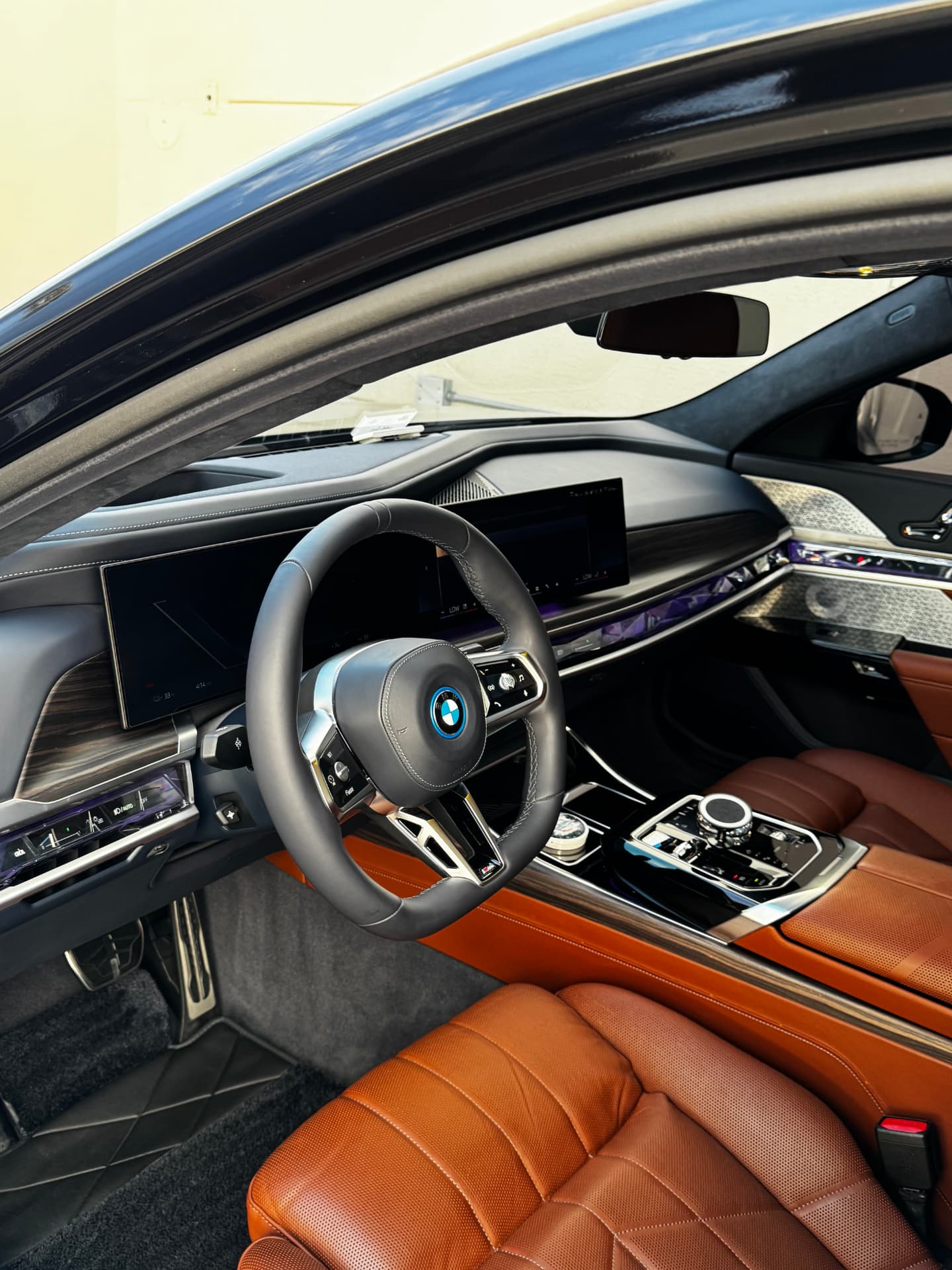 Detailed BMW interior with cognac leather seats