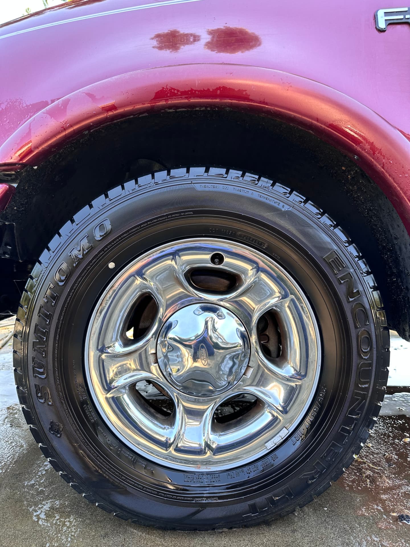 Ford truck wheel and paint after detailing